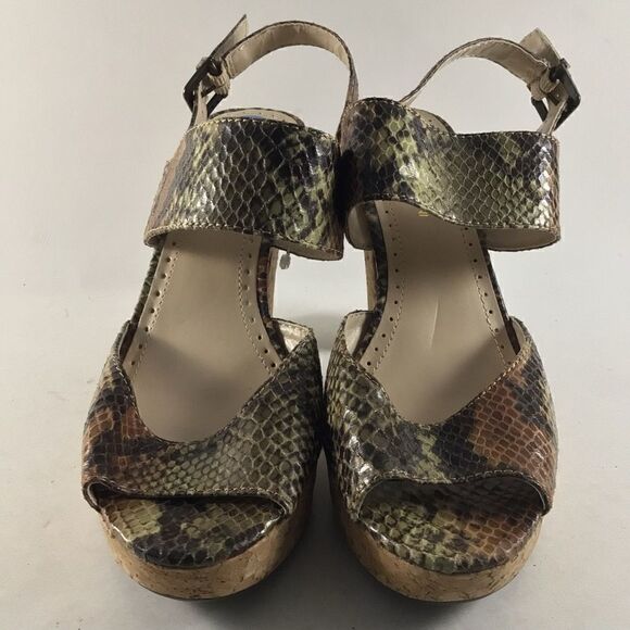 Adrienne Vittadini Yancy womens heeled sandals snake leather brown size 7.5 - Picture 2 of 9